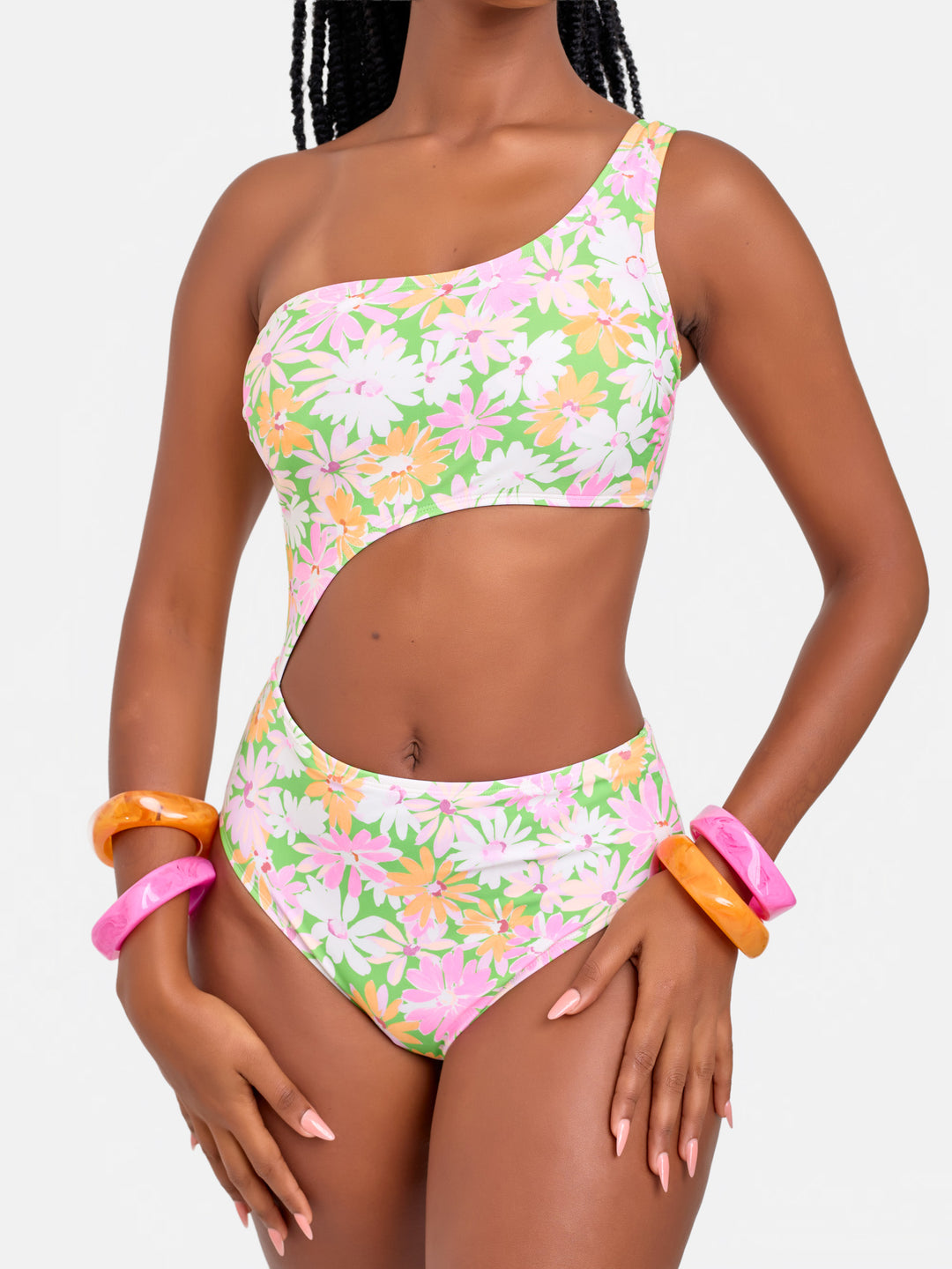 Floral cutout curve-enhancing one piece