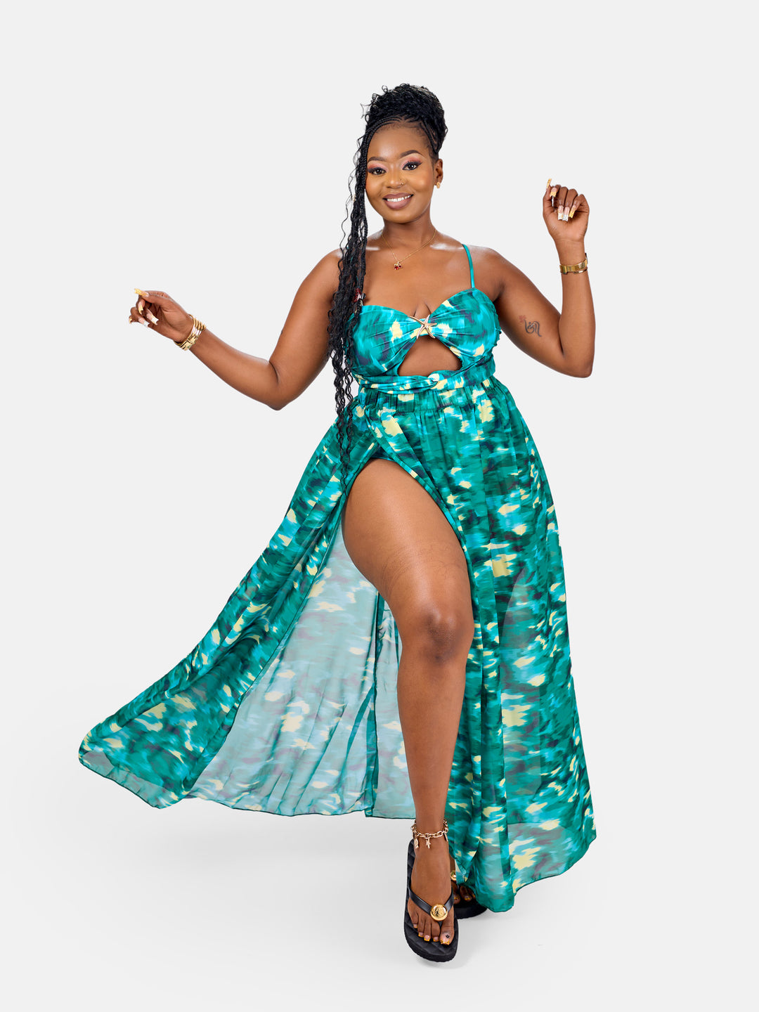 Illusion one piece swimsuit with cover up