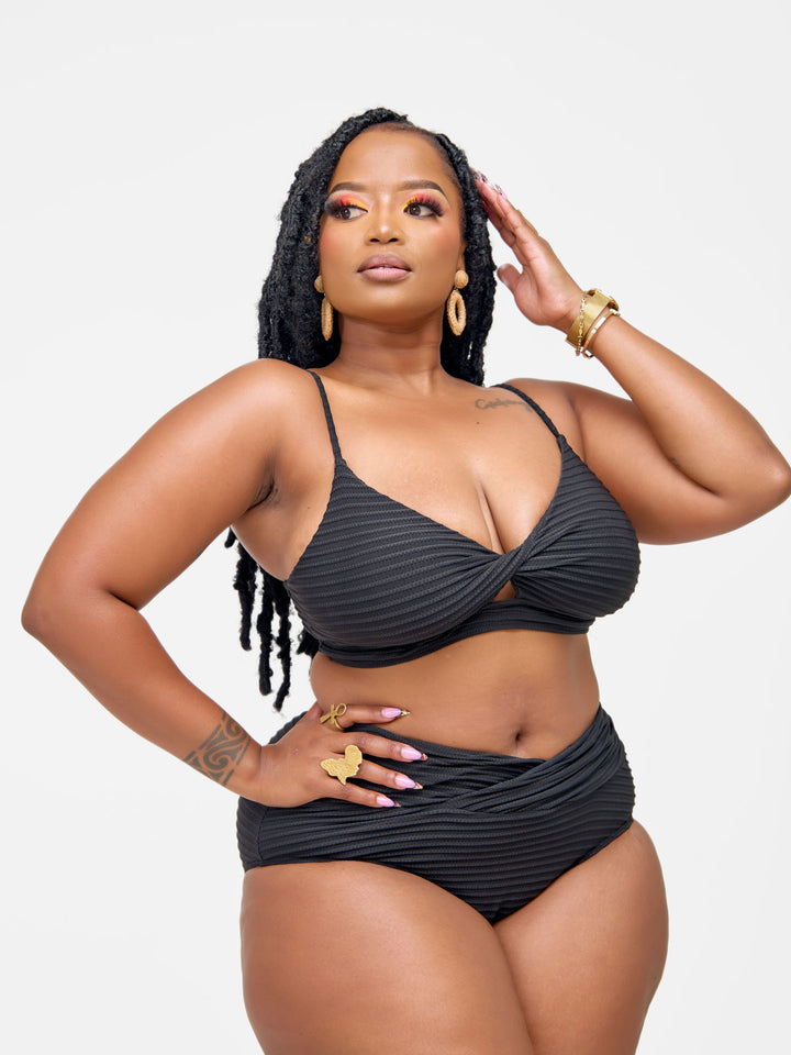 Ribbed high waist bikini black