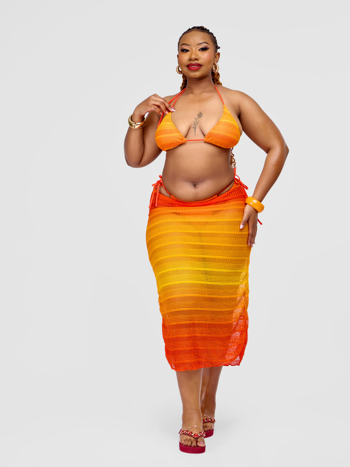 3pc Ombre Bikini with Matching Skirt Cover Up
