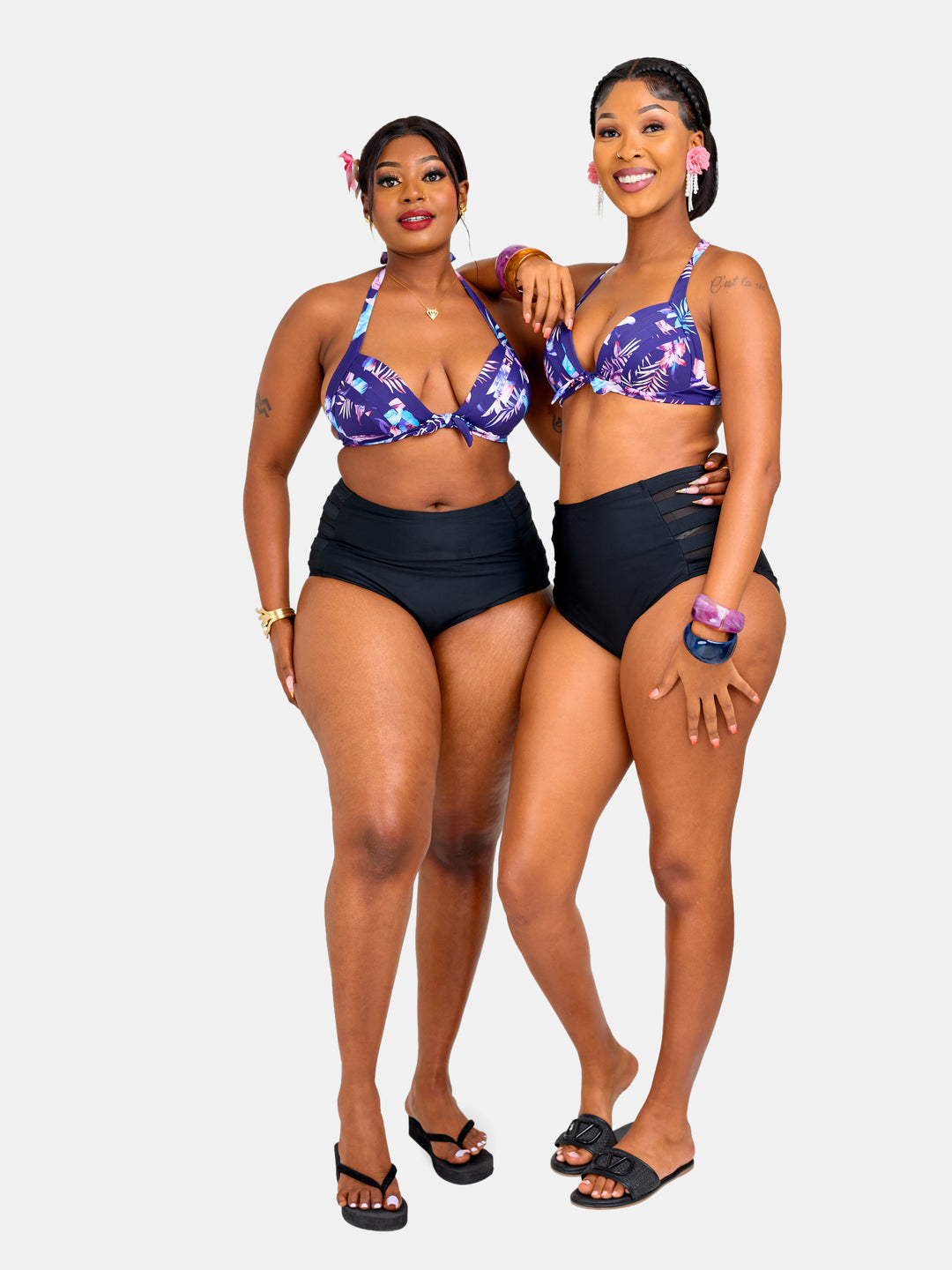 Floral high waisted halter bikini