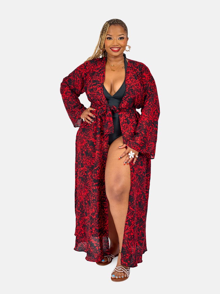 Red print kimono