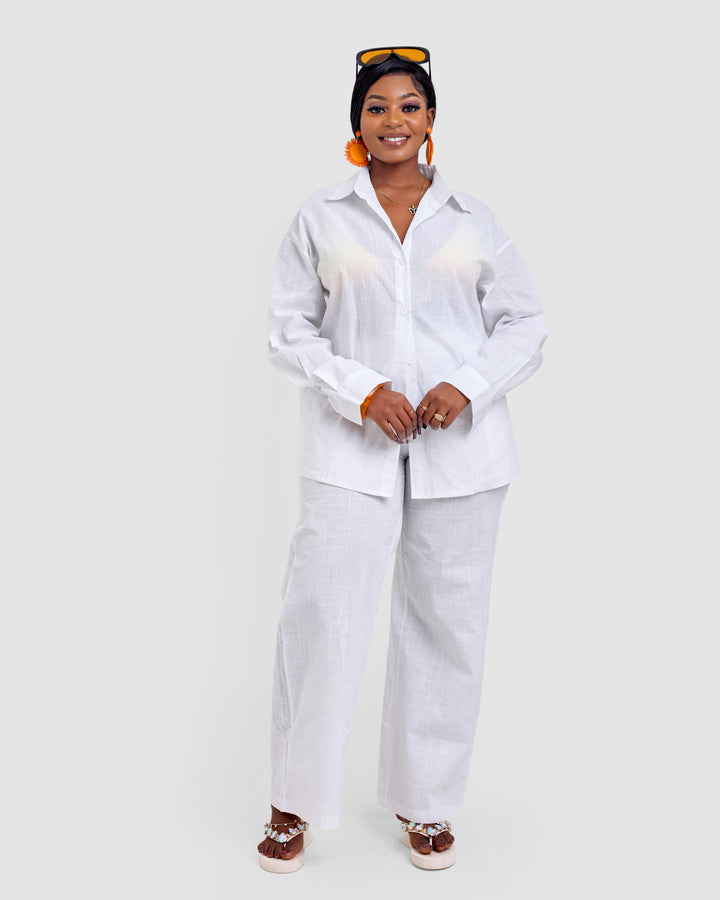 Light linen blend 2pc trouser set