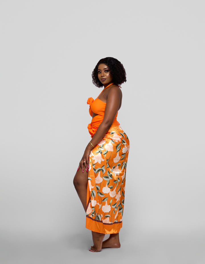 Orange floral one piece with sarong