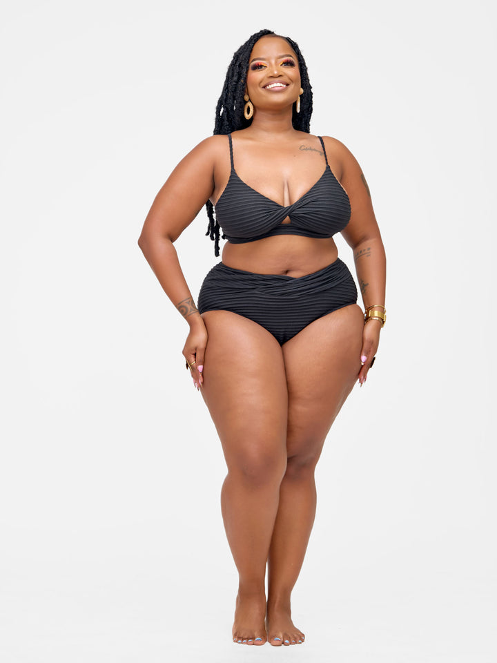 Ribbed high waist bikini black