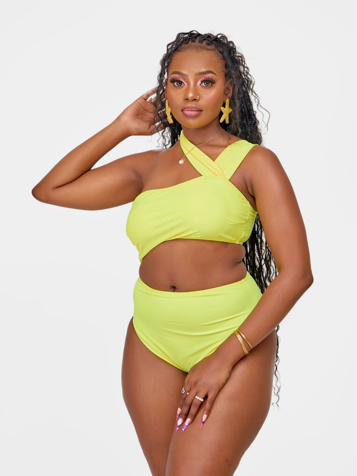 Cut out waist one piece yellow