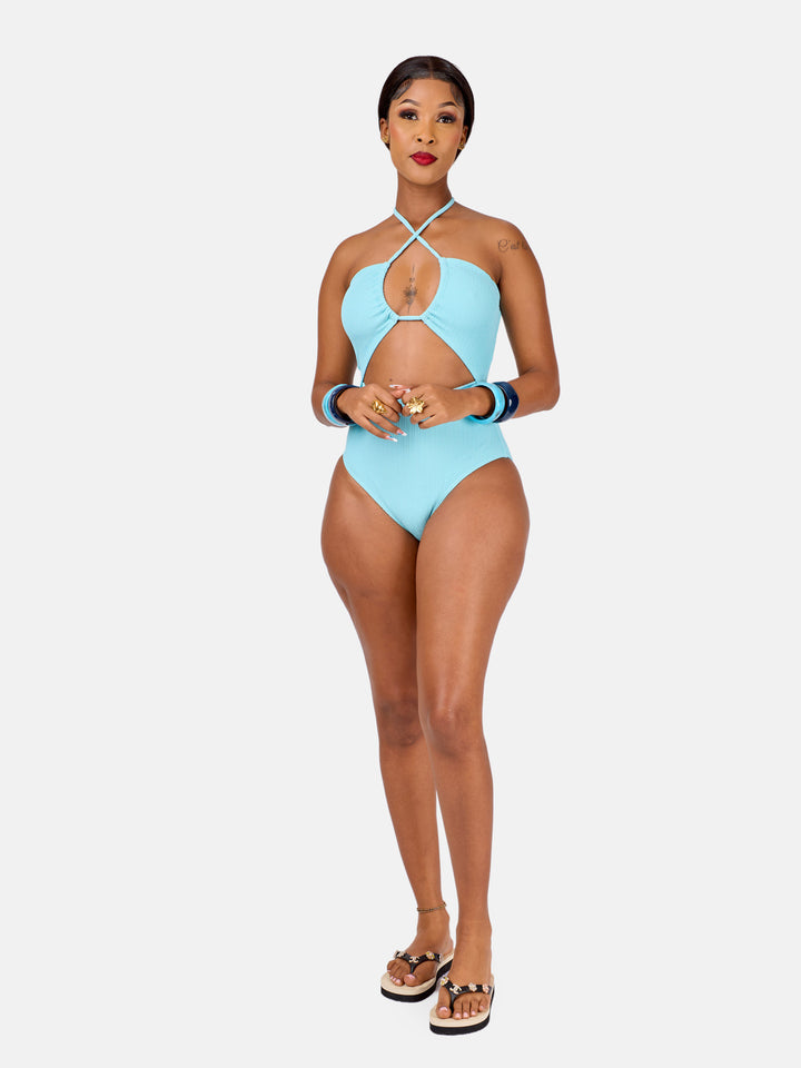 Ribbed halter one piece