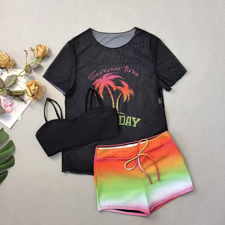 Black sheer top with bikini shorts