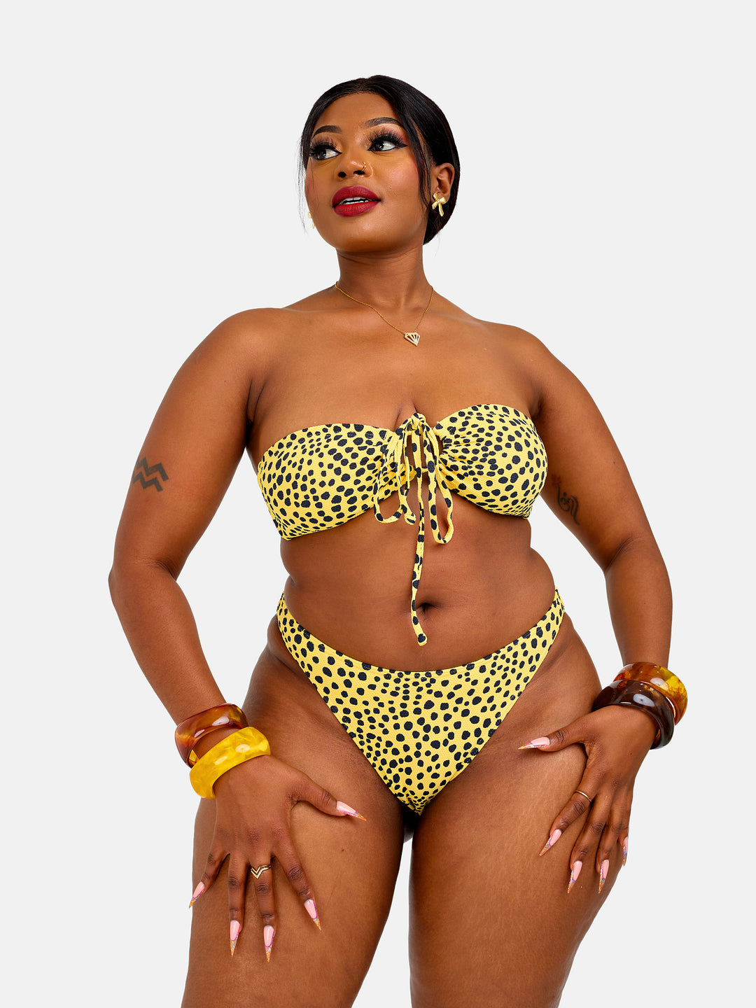 Polka printed stringed bikini