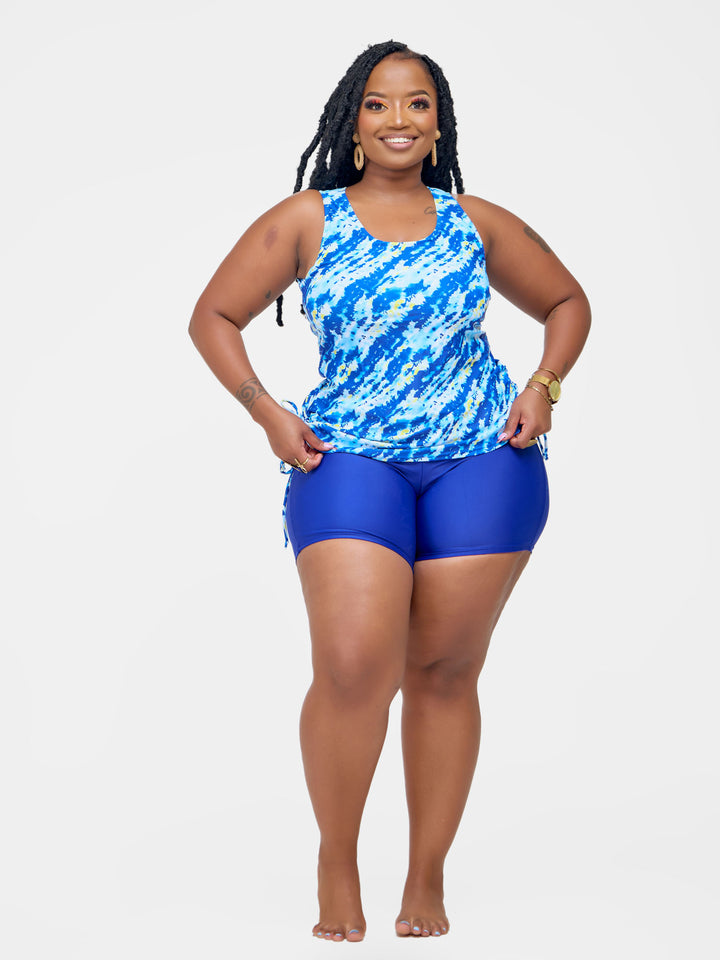 Navy blue tankini with shorts