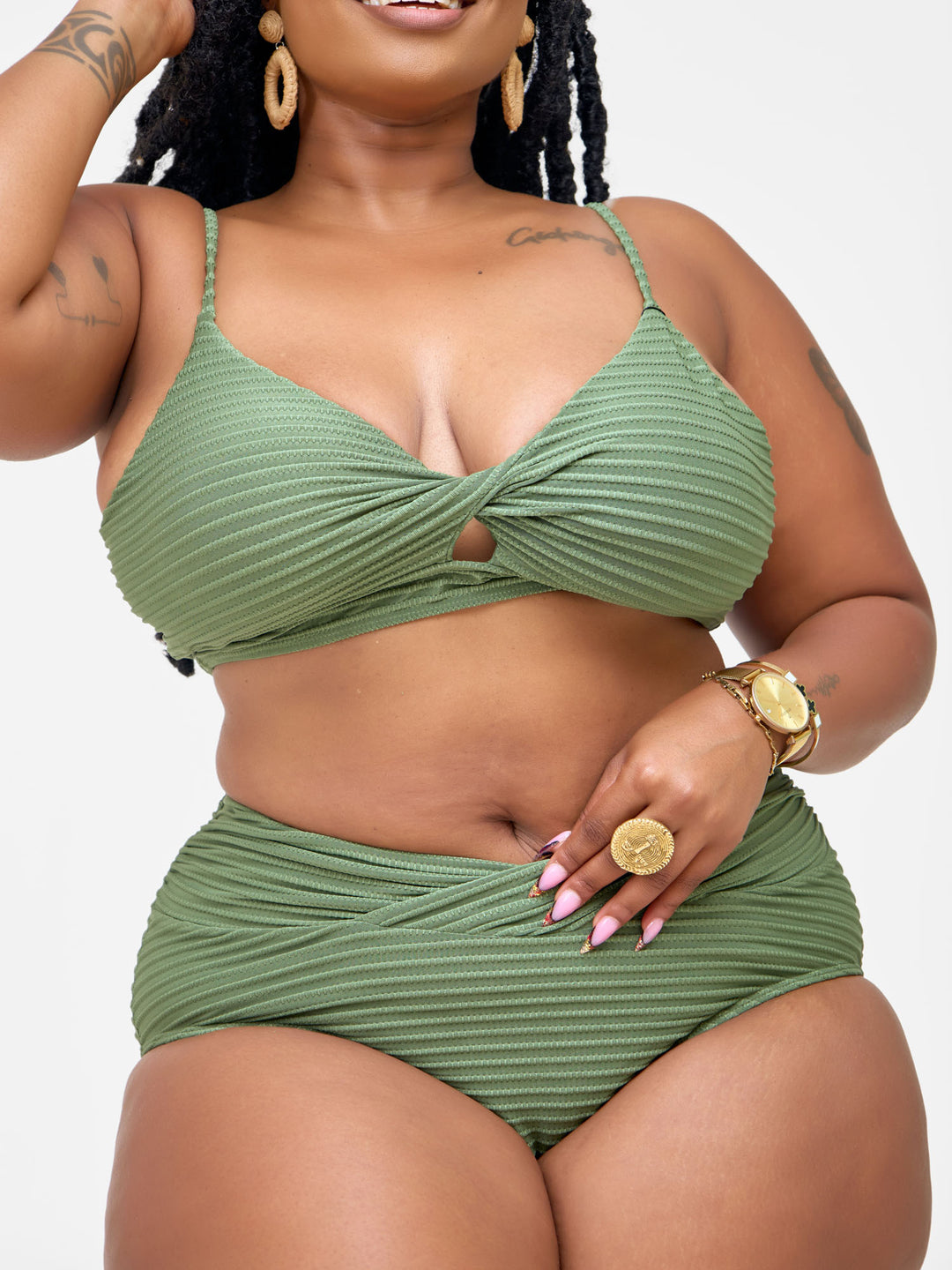 Ribbed high waist bikini green