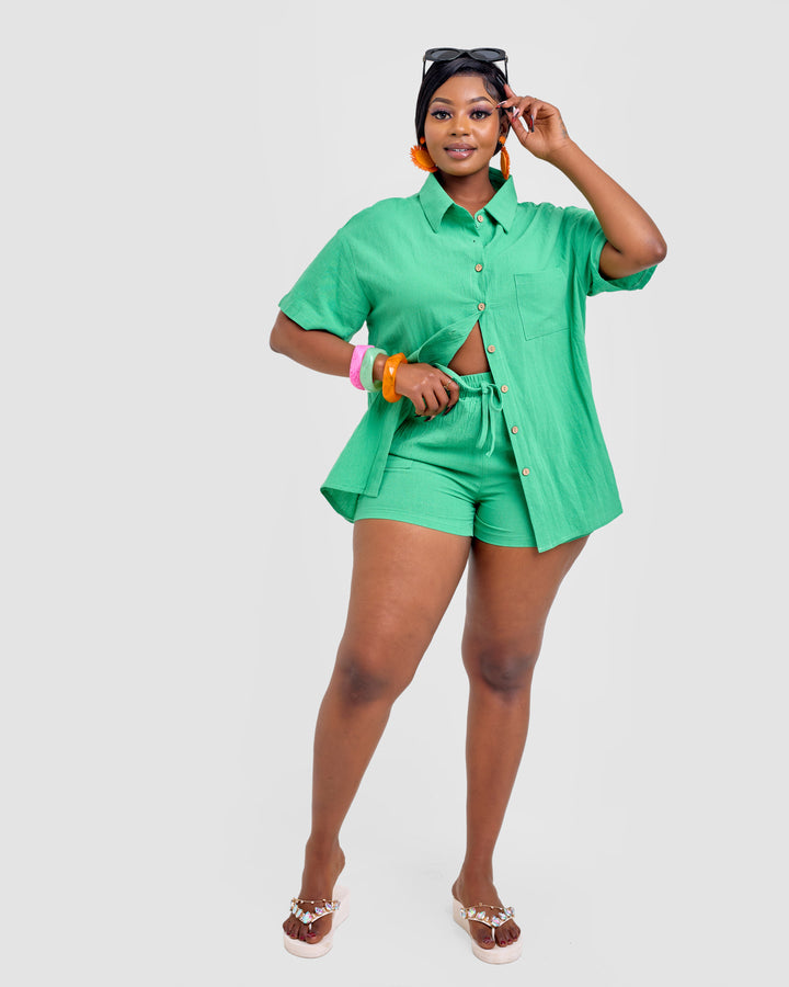 Patched pocket short & shirt set