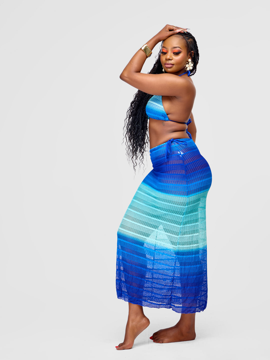 3-Piece Ombre Bikini Set with Skirt Cover Up