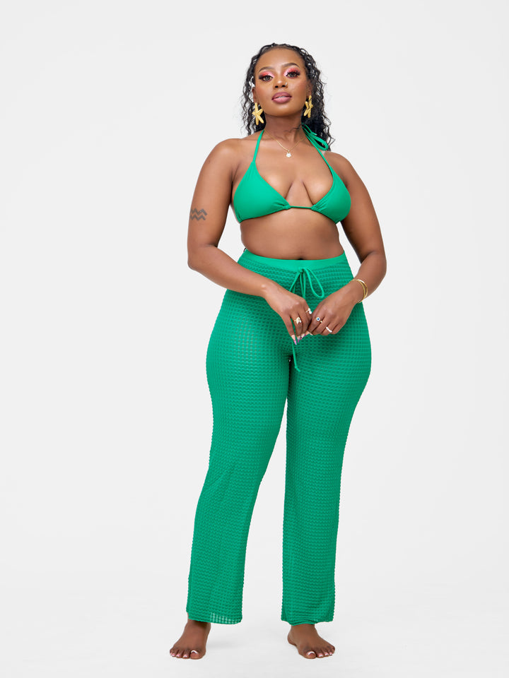 Green bikini with sheer pants