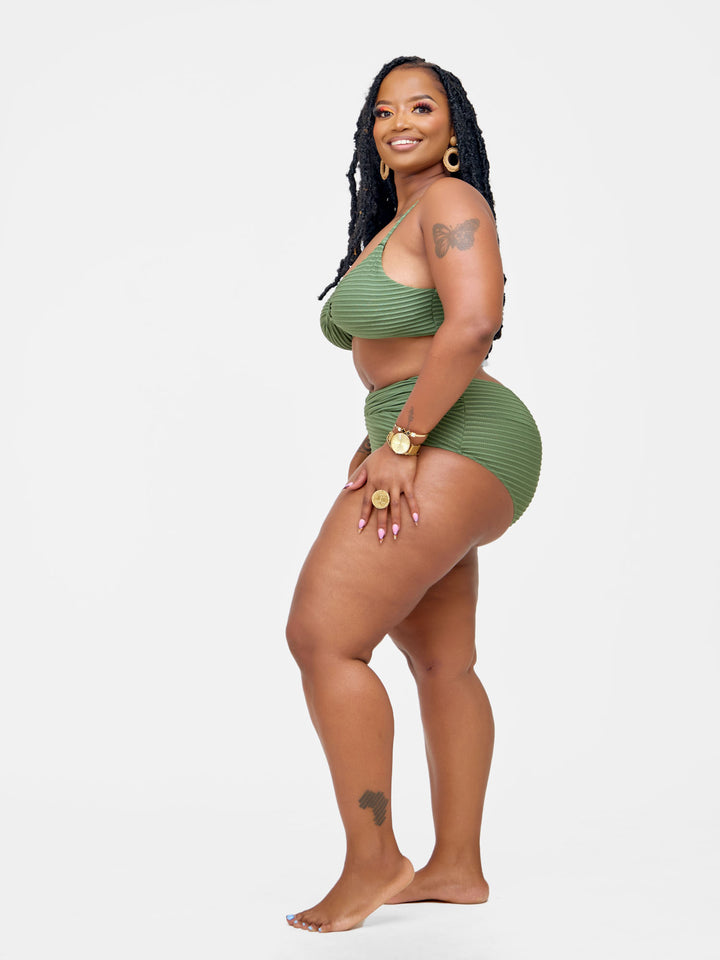Ribbed high waist bikini green