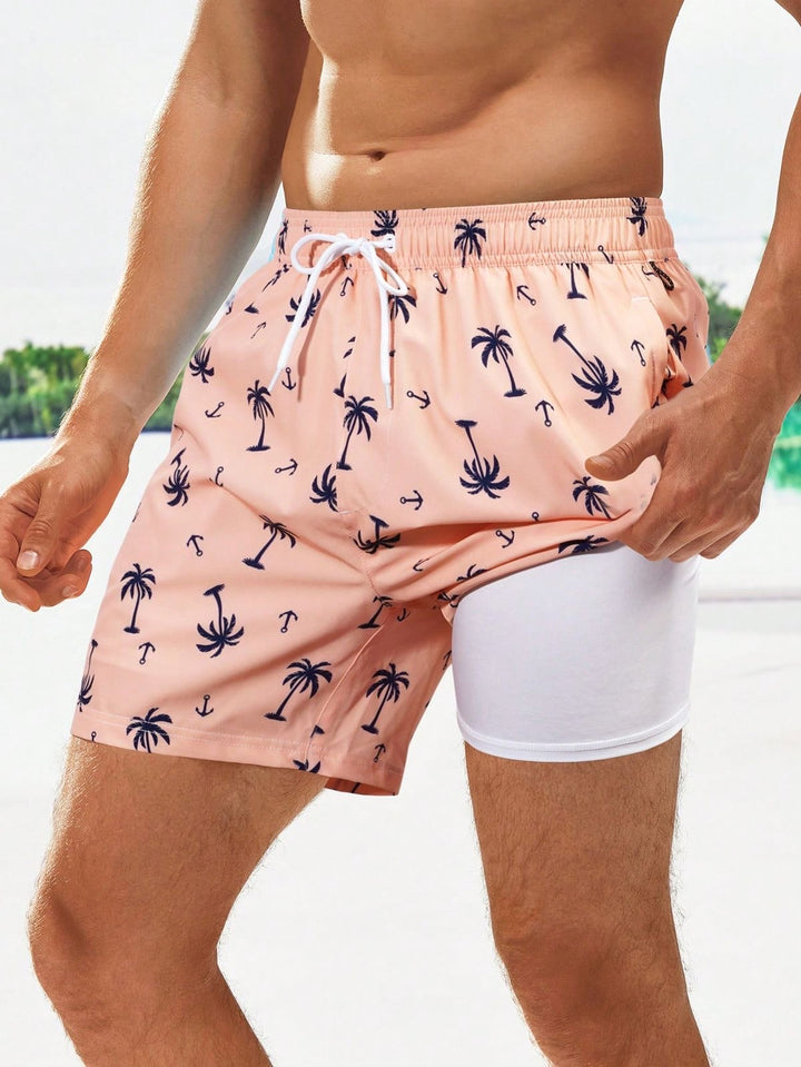 Palm print men’s shorts with compression liner