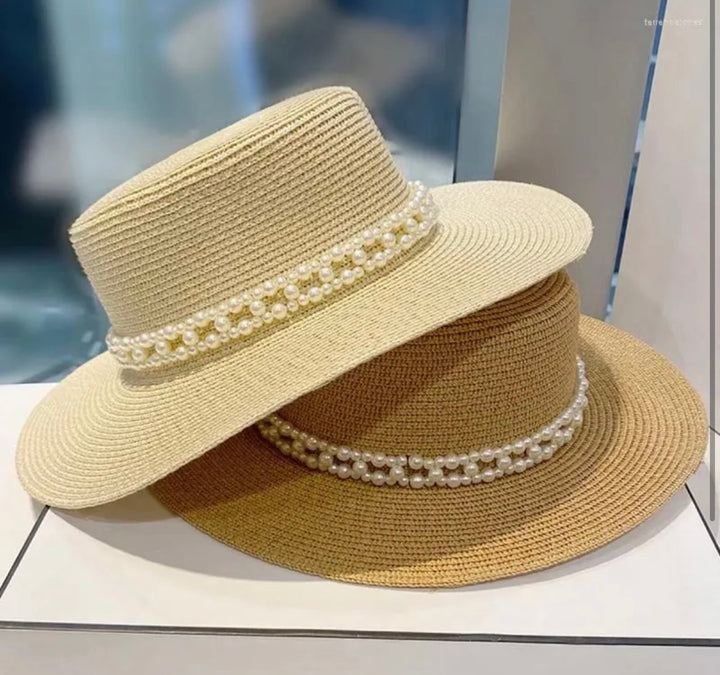 Fedora with pearls beige