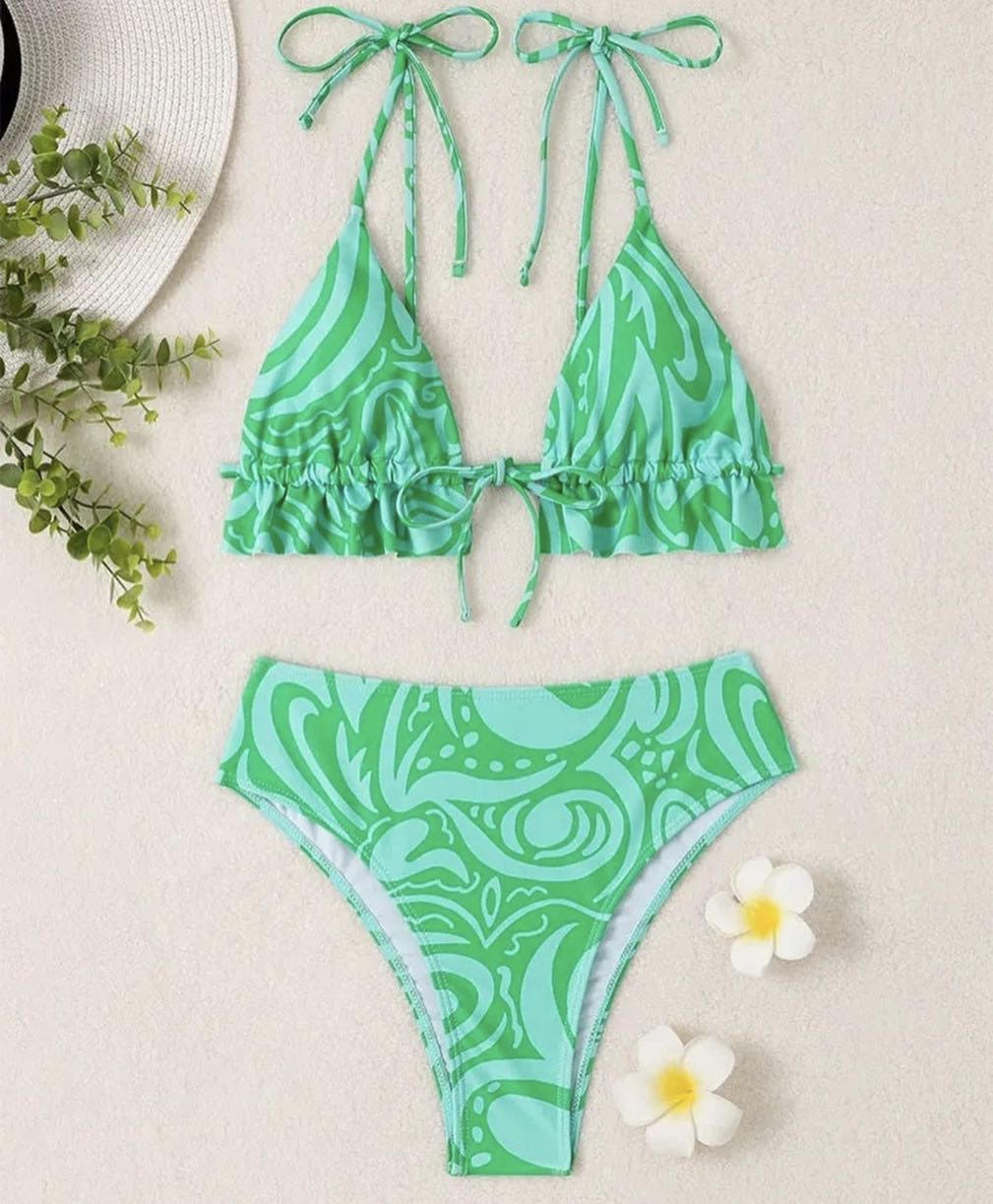 Green fluid print bikini