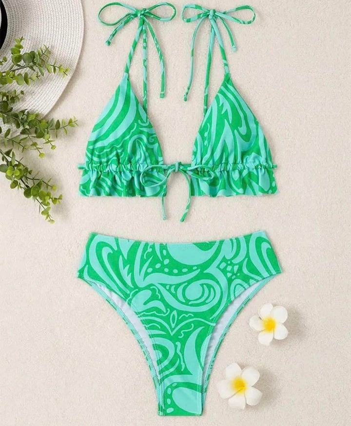 Green fluid print bikini