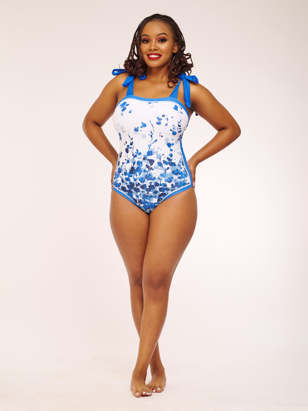 Blue floral one piece with sarong