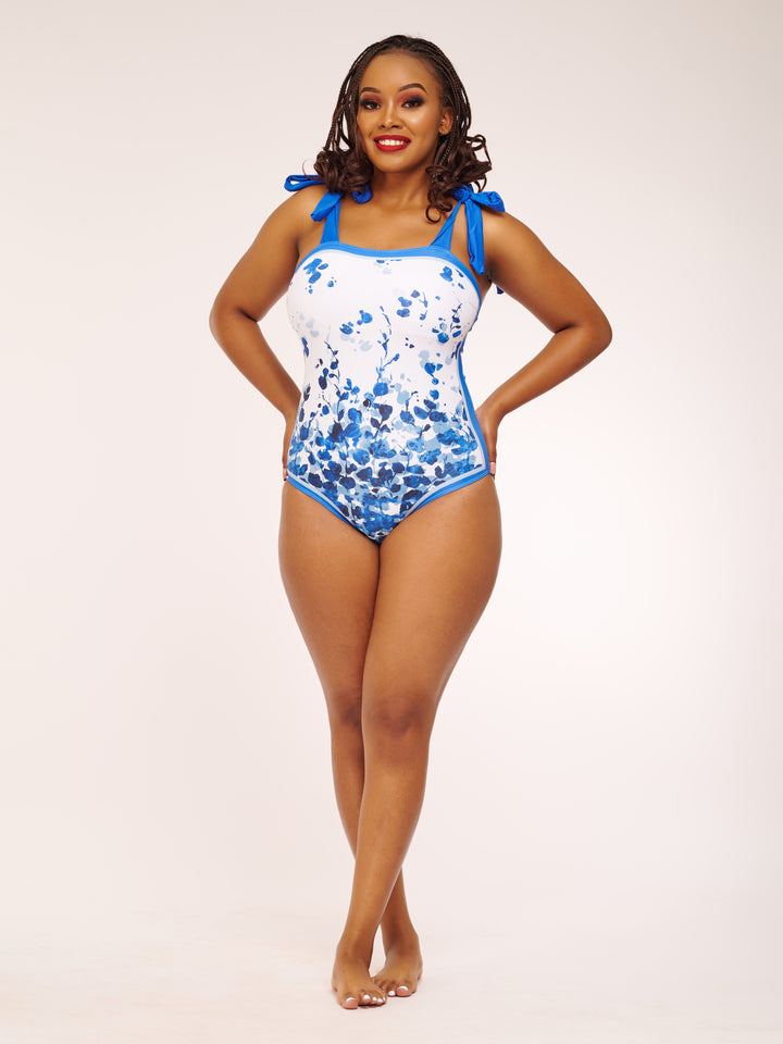 Blue floral one piece with sarong