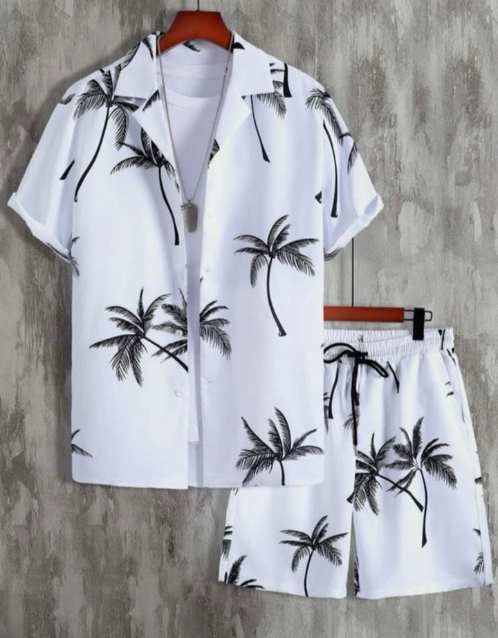 Black/white palm print men's set