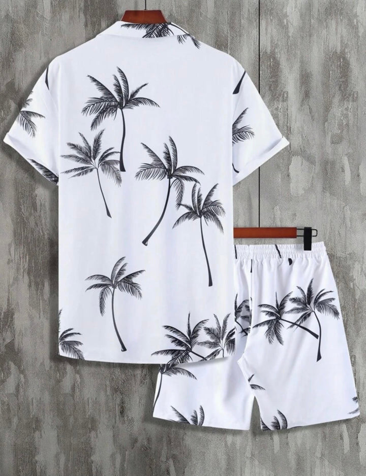 Black/white palm print men's set