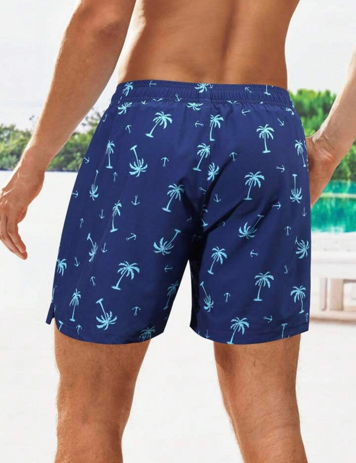 Palm print men's shorts with compression liner