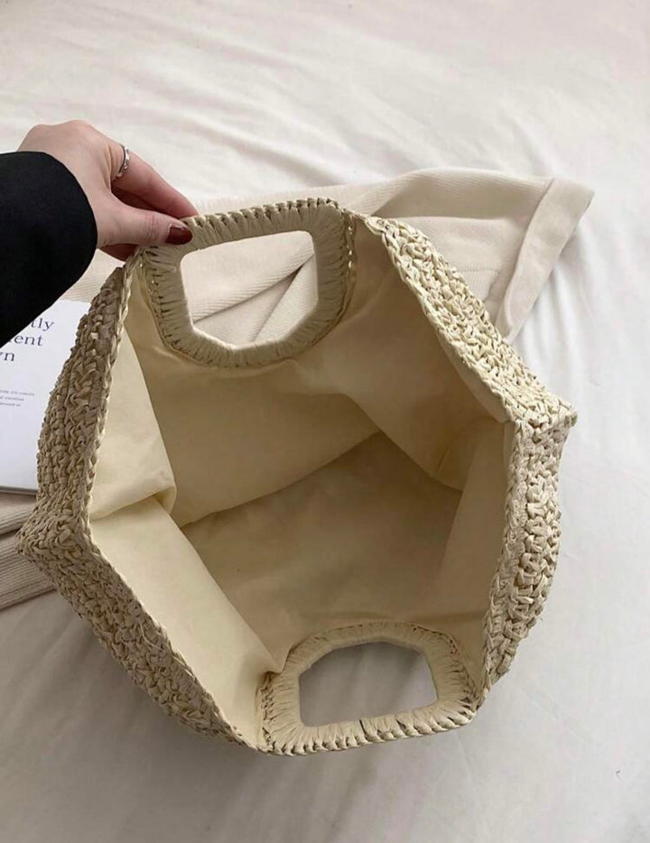 Half moon raffia bag beige