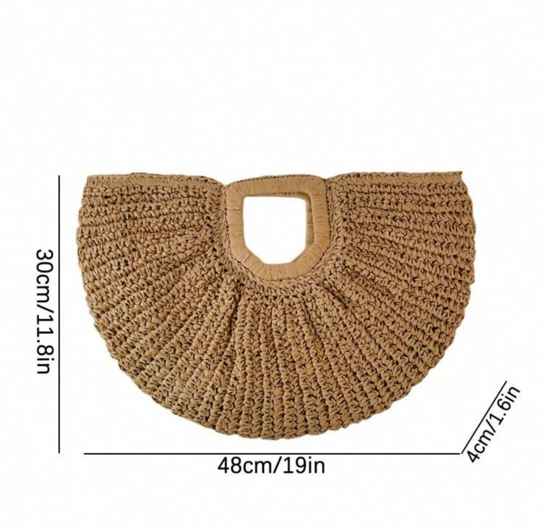 Half moon raffia bag beige