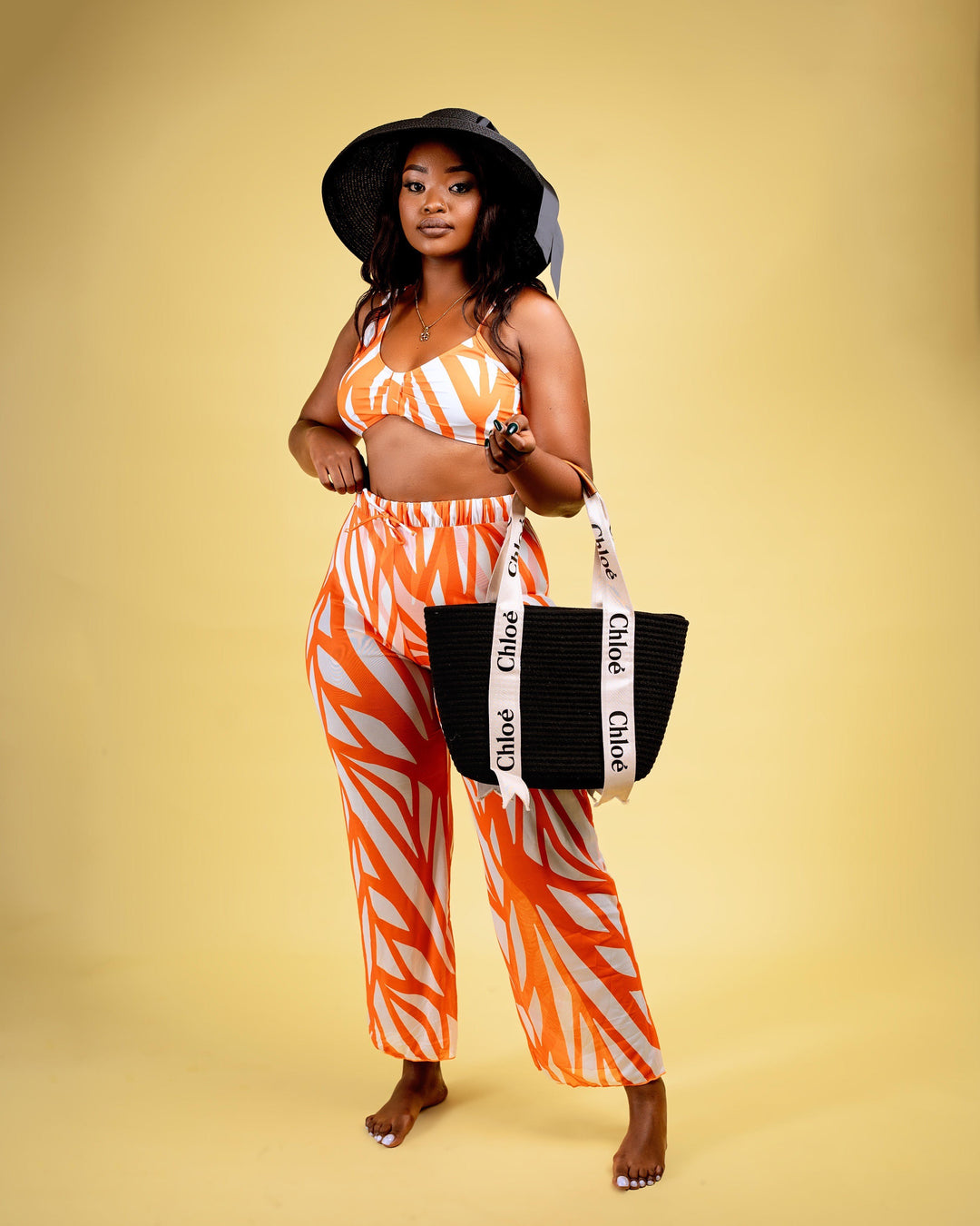 Orange geometric print set with pants cover up