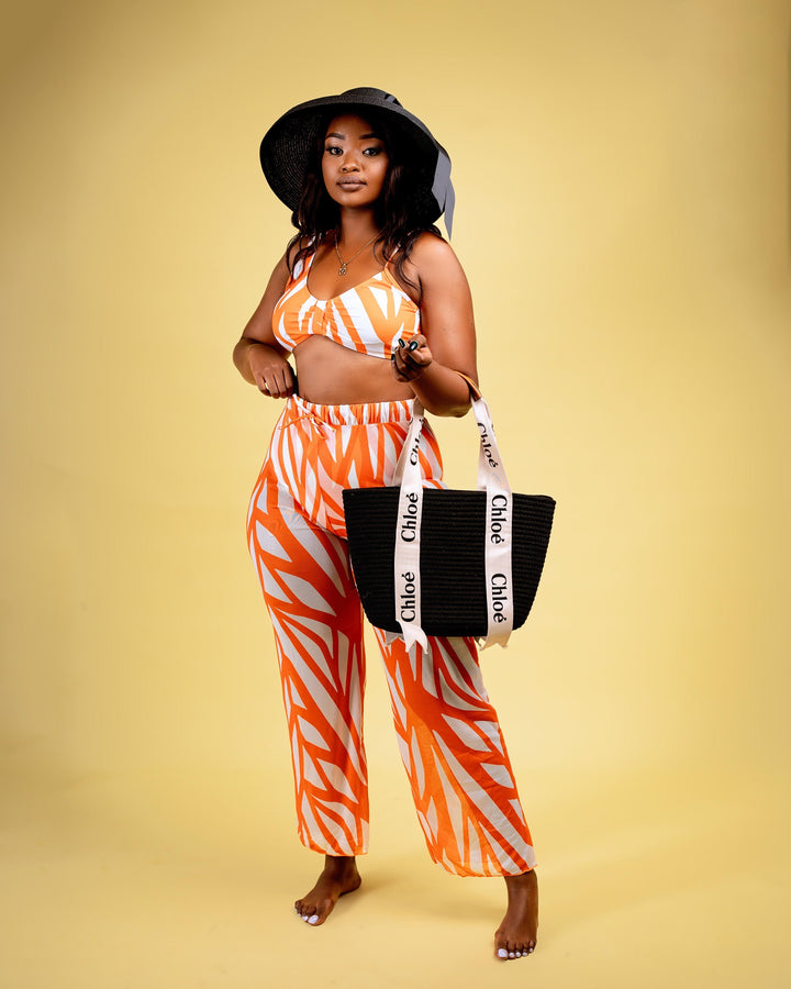 Orange geometric print set with pants cover up