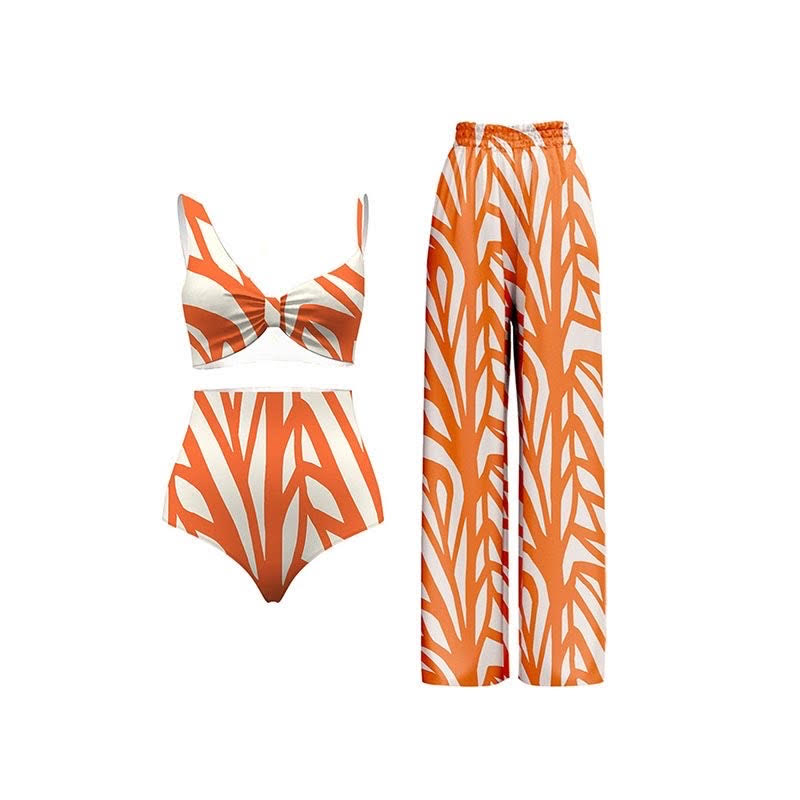 Orange geometric print set with pants cover up